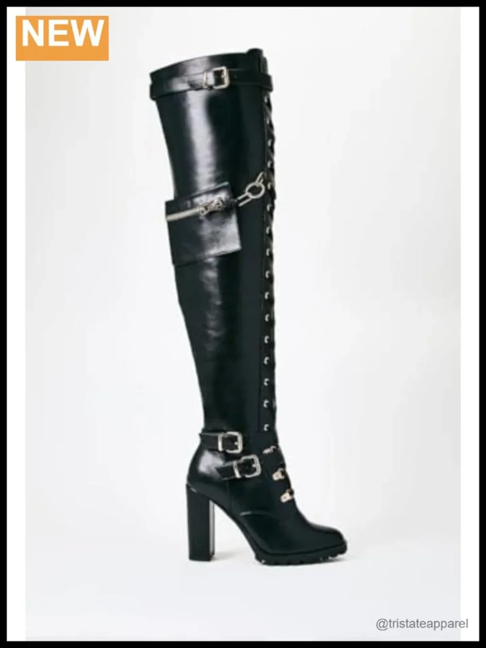 Over the Knee Boots, Lace Up Combat Boots, Block Heel, Memory Foam Insole